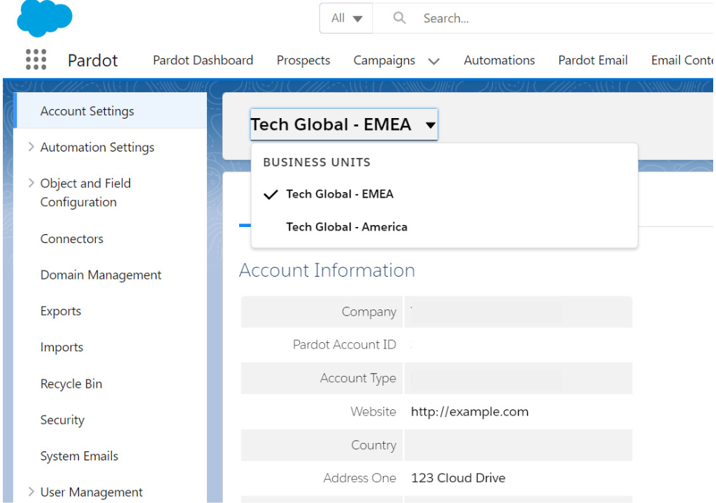 Pardot business units